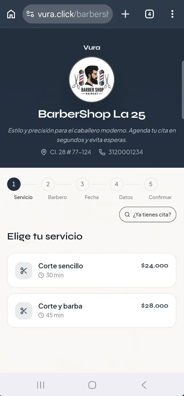 Paso de servicios en el agendamiento público de Vura